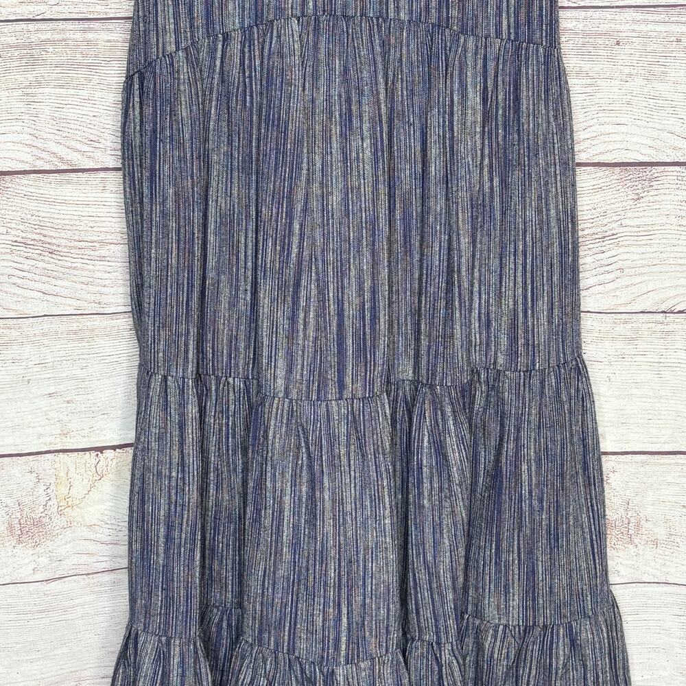 Pinch Cotton Linen Blend Tiered Blue Ruffle Midi Dress Sz s Prairie - Picture 10 of 14
